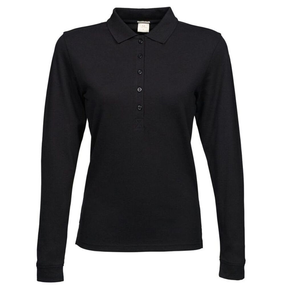 Tee Jays Womens/Ladies Luxury Stretch Long Sleeve Polo Shirt / Black